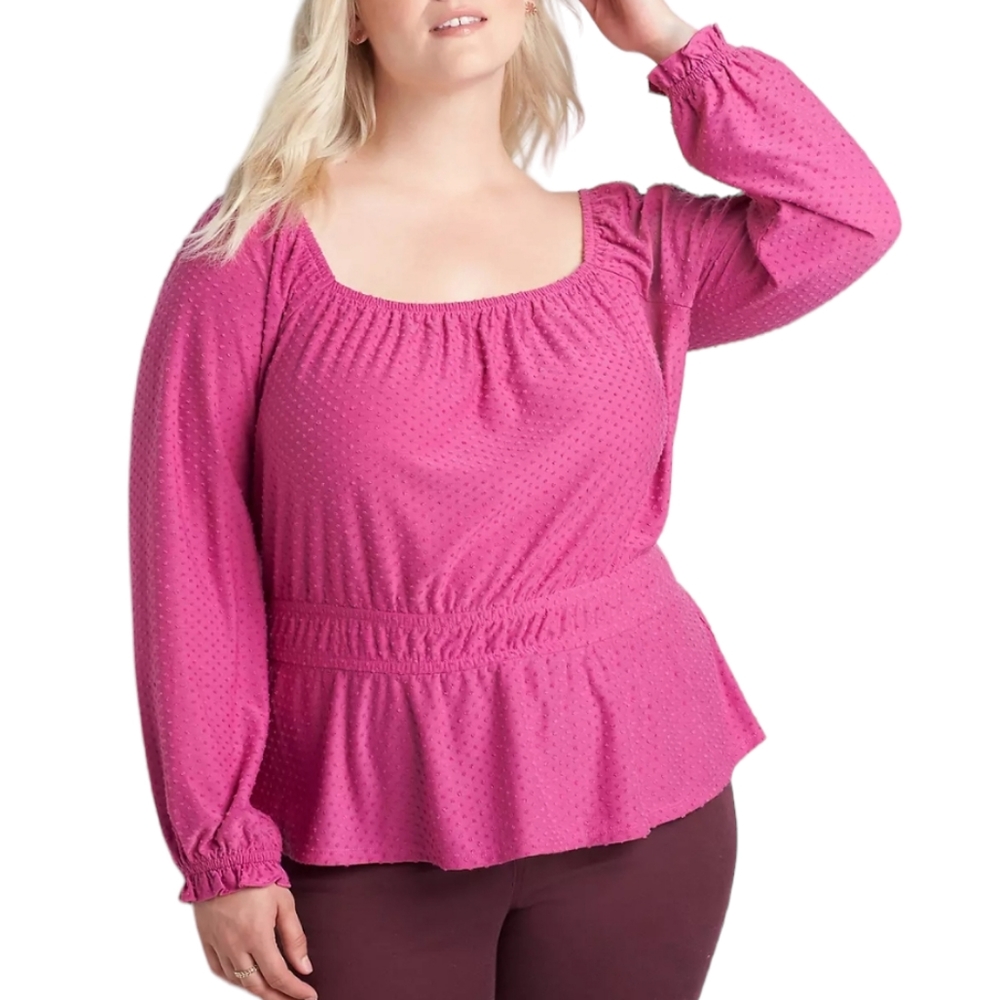 Lane Bryant‎ Square-Neck Knit Blouse With Elastic Waist Peplum Top Plus Sz 22/24
